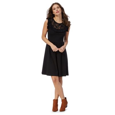 Black lace skater dress with collar